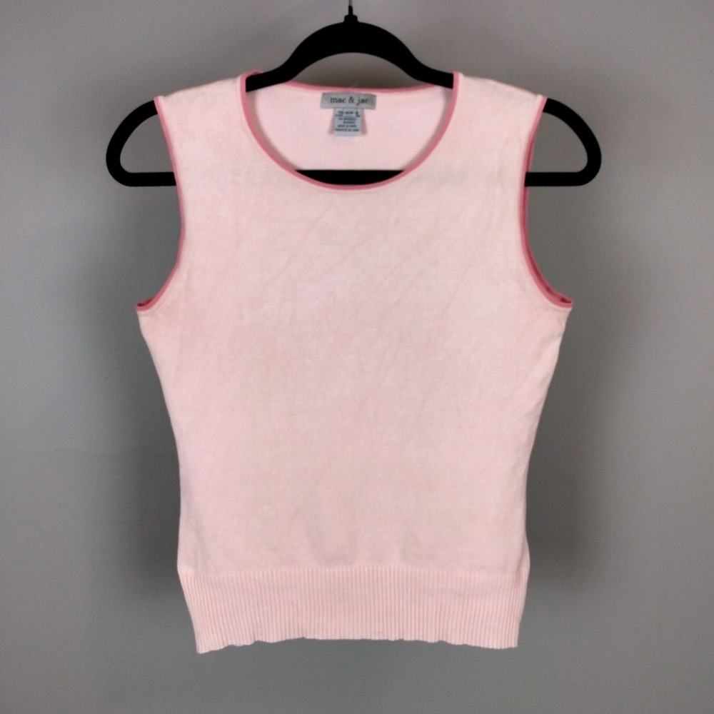 Vintage Mac & Jac Silk Blend Contrast Trim Knit Tank Top Pink Y2K Shell